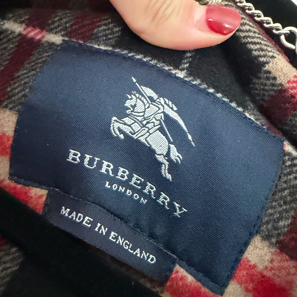 BURBERRY Wool Vintage Plaid Nova Black Hooded Toggle Car Coat Jacket Sz L - Picture 10 of 11